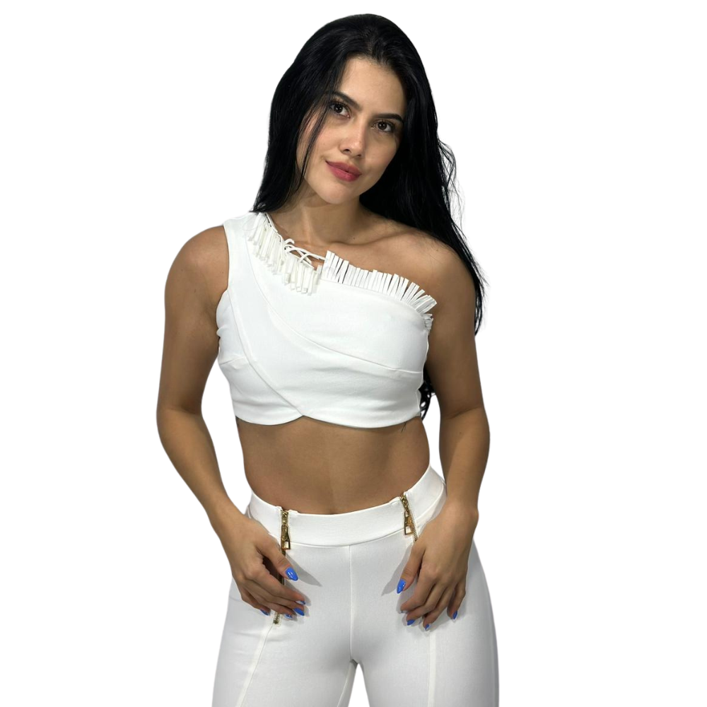 Blusa Crop Top - Blanco con Flecos