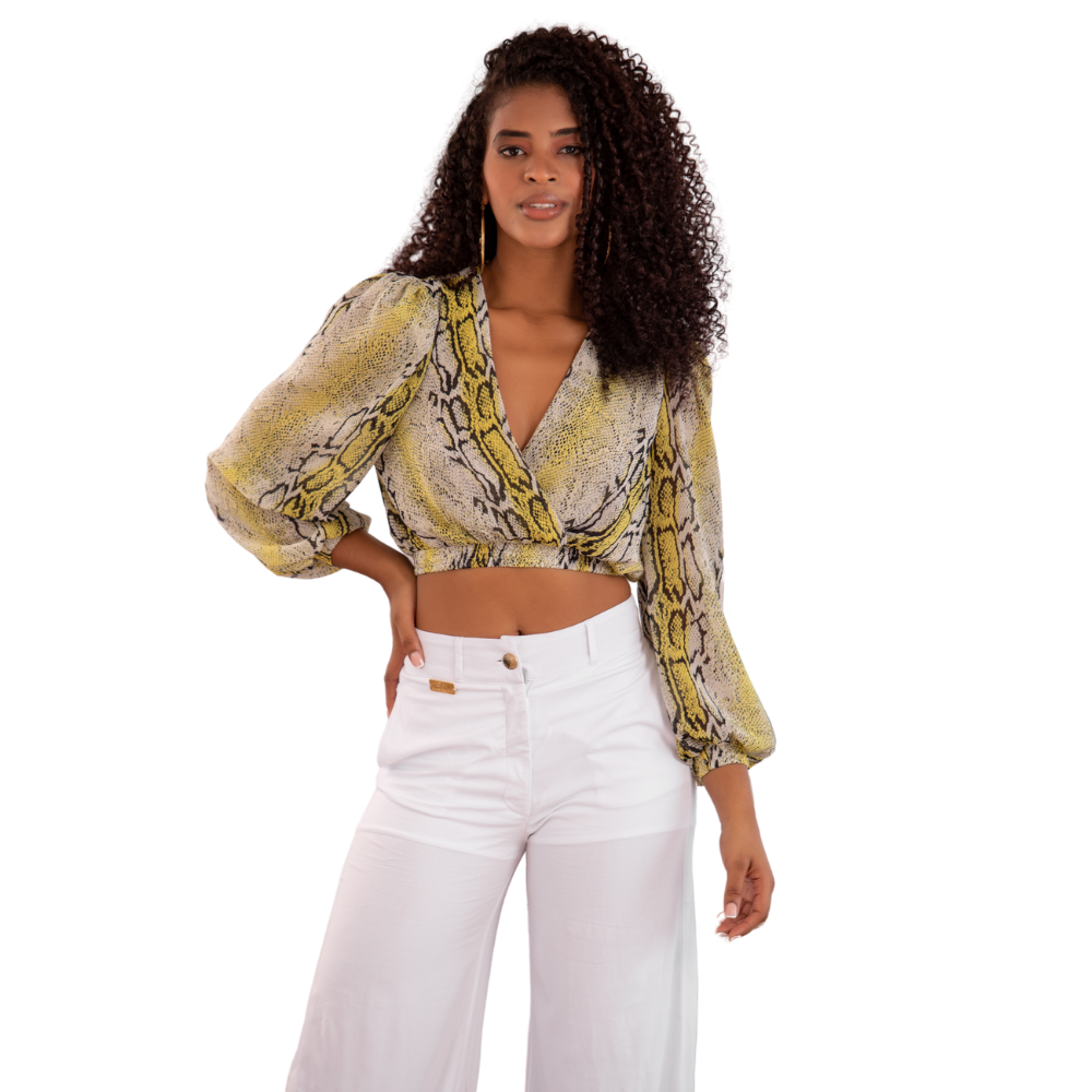 Crop Blouse - Animal Print with Spring at Waist