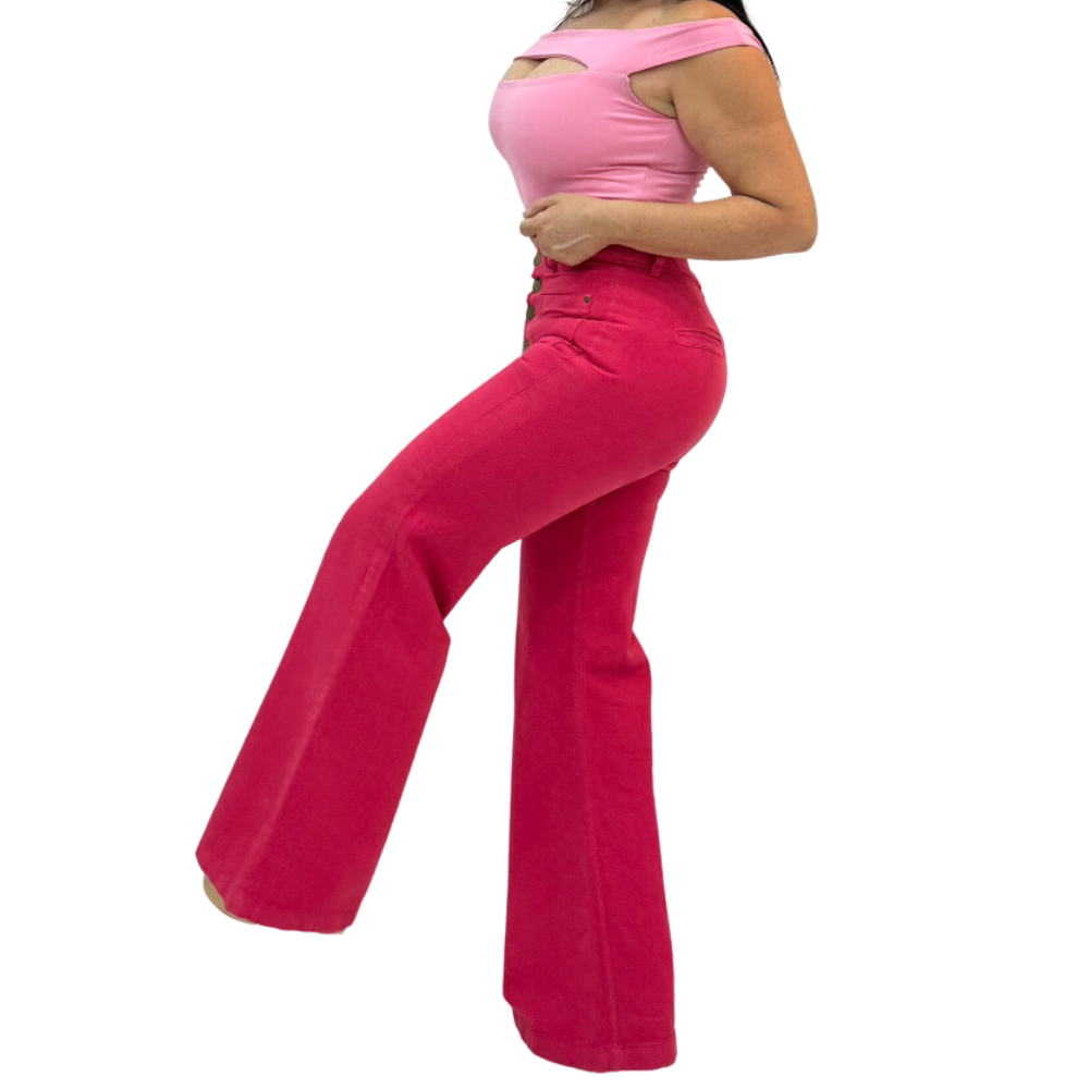 Jeans - Straight With Exposed Pocket Fuchsia