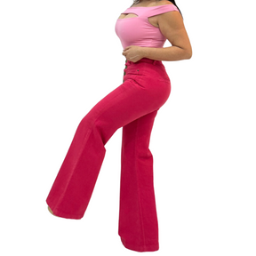 Jeans - Recto Con Bolsillo Expuesto Fucsia