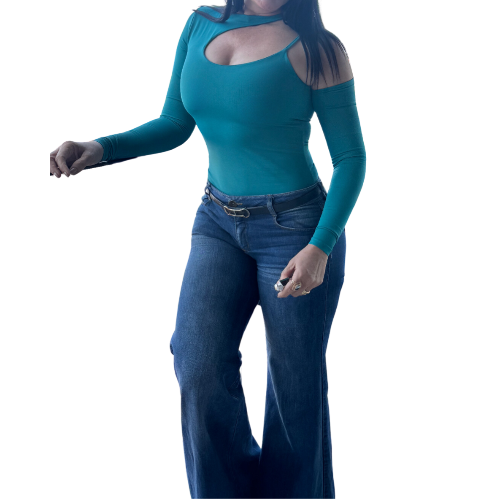 Turquoise Bodysuit - Asymmetrical One Sleeve