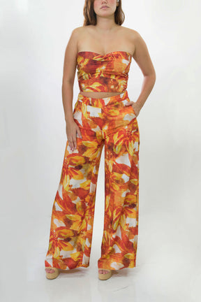 Palazzo con Resorte Print Naranja / Amarillo