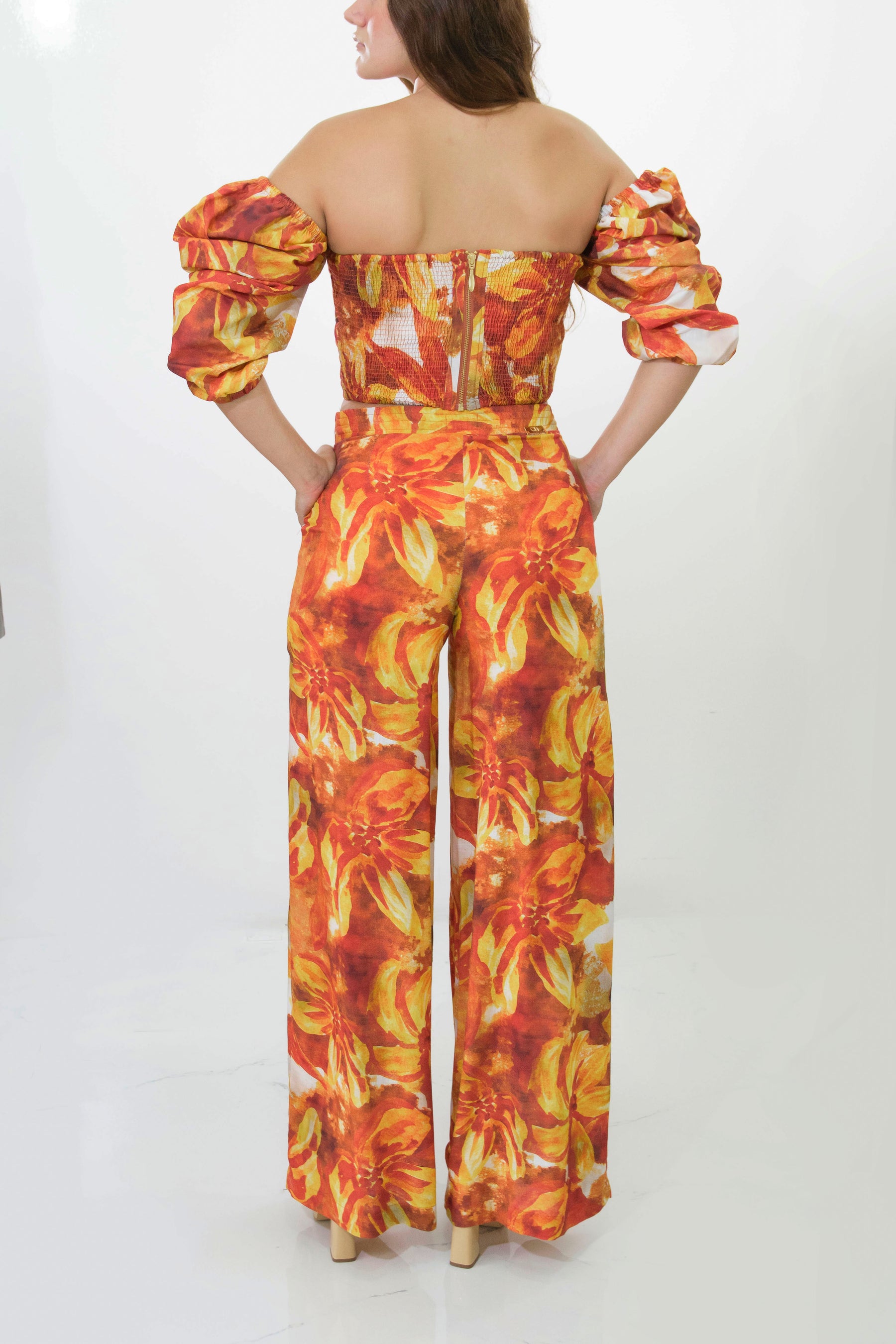 Palazzo con Resorte Print Naranja / Amarillo