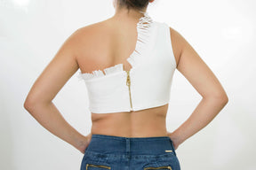 Blusa Crop Top - Blanco con Flecos