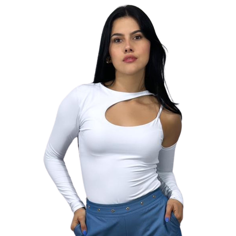 White Bodysuit - Asymmetrical One Sleeve